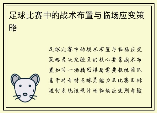 足球比赛中的战术布置与临场应变策略